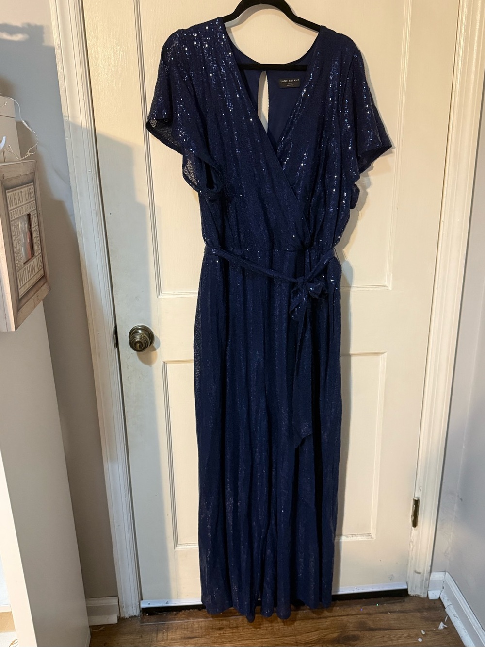 Lane Bryant Navy Sequin Wide Leg Jumpsuit 22/24 Formal Evening Party